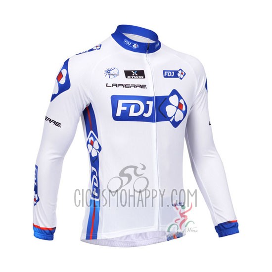 FDJ Cycling Jersey Bib Tight 2013 Long Sleeve White and Sky Blue